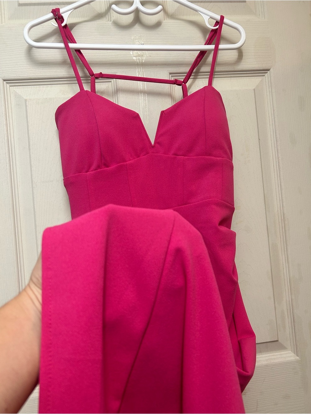 Good quality fabric Hot Pink Midi Dress with Spaghetti Straps